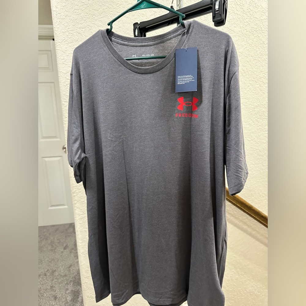 Under Armour Charcoal Tee with Red Emblem